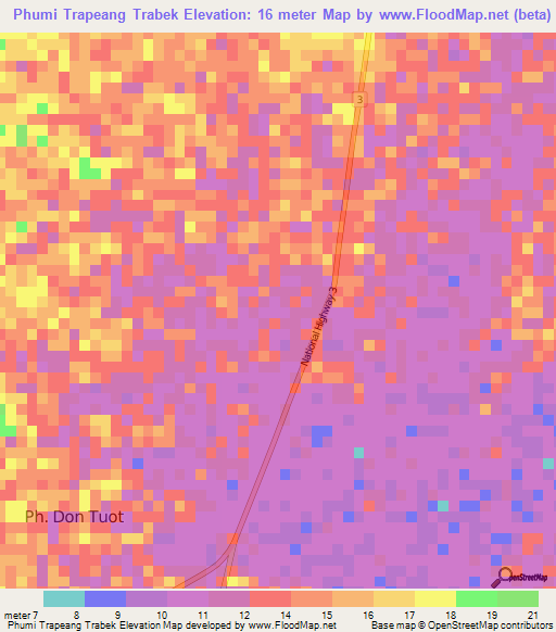 Phumi Trapeang Trabek,Cambodia Elevation Map