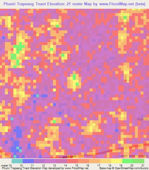 Phumi Trapeang Tnaot,Cambodia Elevation Map
