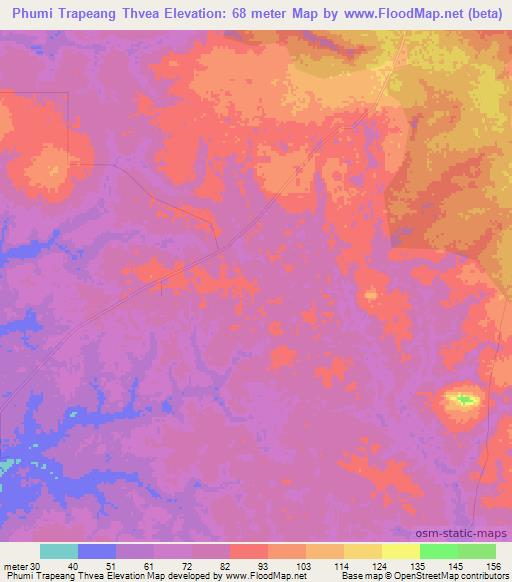 Phumi Trapeang Thvea,Cambodia Elevation Map