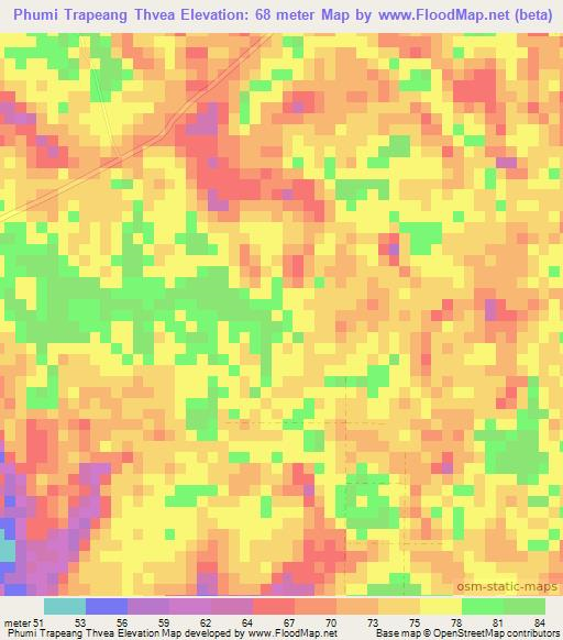 Phumi Trapeang Thvea,Cambodia Elevation Map