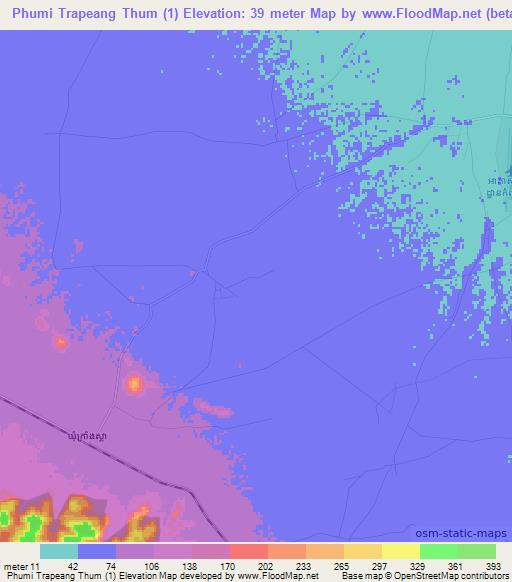 Phumi Trapeang Thum (1),Cambodia Elevation Map