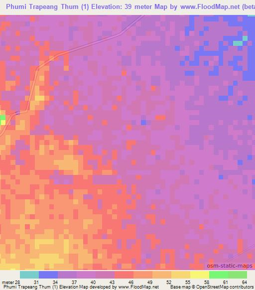 Phumi Trapeang Thum (1),Cambodia Elevation Map