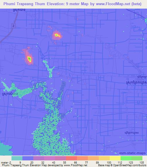 Phumi Trapeang Thum,Cambodia Elevation Map