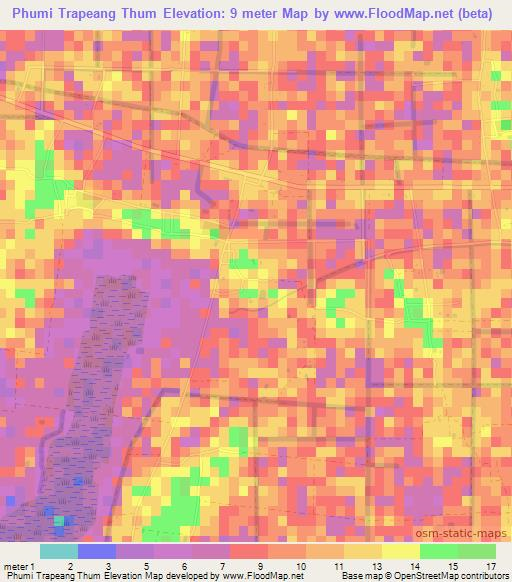 Phumi Trapeang Thum,Cambodia Elevation Map