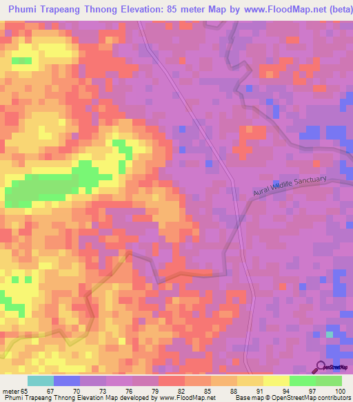 Phumi Trapeang Thnong,Cambodia Elevation Map