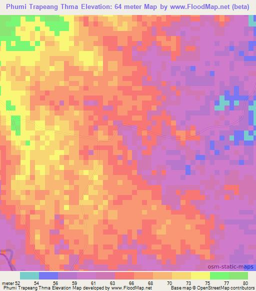 Phumi Trapeang Thma,Cambodia Elevation Map