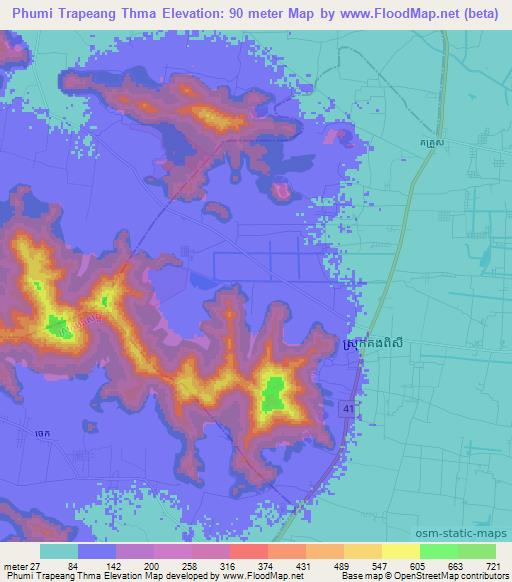 Phumi Trapeang Thma,Cambodia Elevation Map