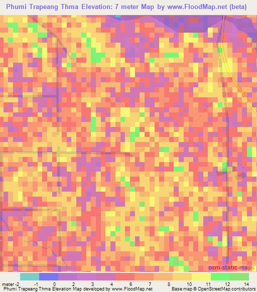 Phumi Trapeang Thma,Cambodia Elevation Map