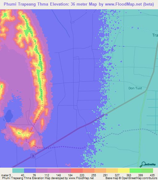 Phumi Trapeang Thma,Cambodia Elevation Map
