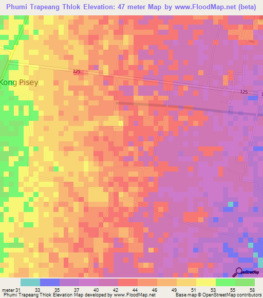 Phumi Trapeang Thlok,Cambodia Elevation Map