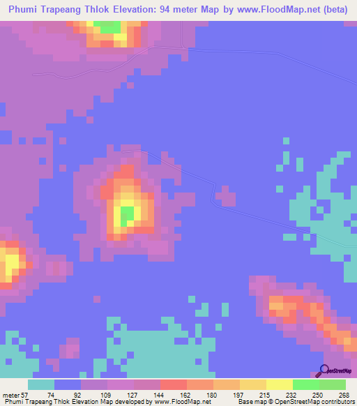 Phumi Trapeang Thlok,Cambodia Elevation Map