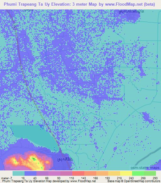 Phumi Trapeang Ta Uy,Cambodia Elevation Map