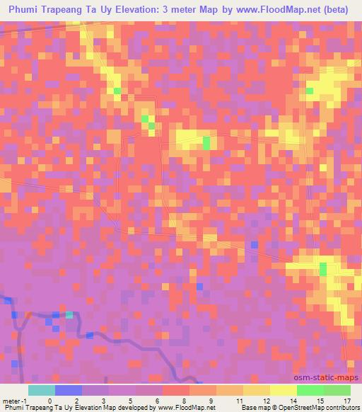 Phumi Trapeang Ta Uy,Cambodia Elevation Map