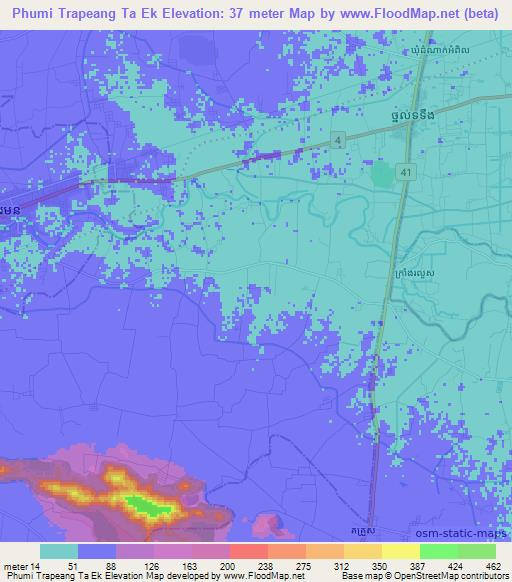Phumi Trapeang Ta Ek,Cambodia Elevation Map