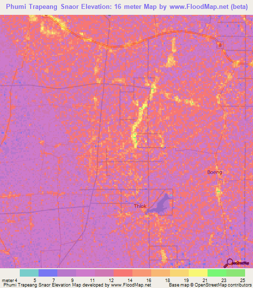 Phumi Trapeang Snaor,Cambodia Elevation Map