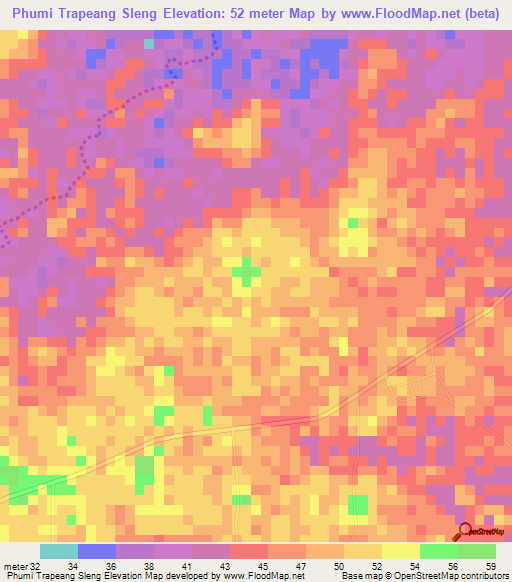 Phumi Trapeang Sleng,Cambodia Elevation Map