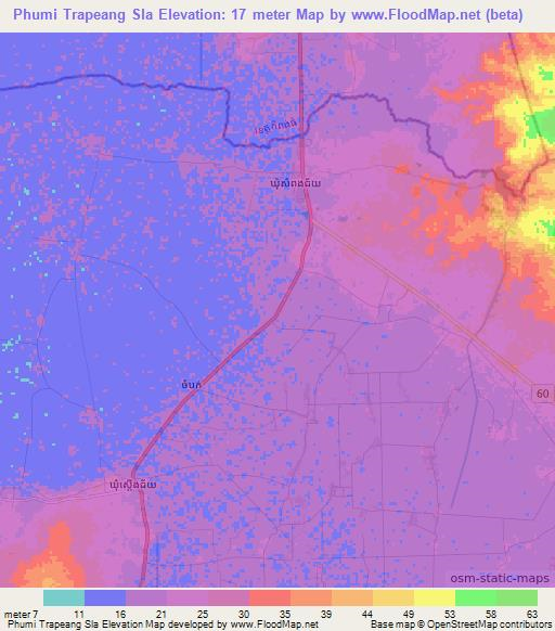 Phumi Trapeang Sla,Cambodia Elevation Map