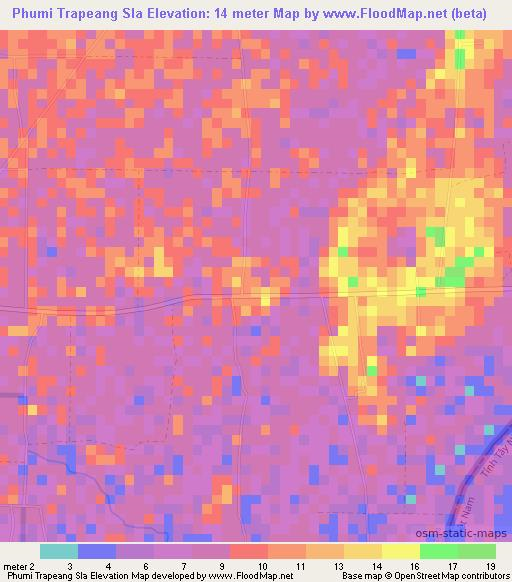 Phumi Trapeang Sla,Cambodia Elevation Map
