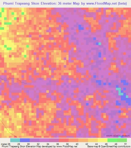 Phumi Trapeang Skon,Cambodia Elevation Map