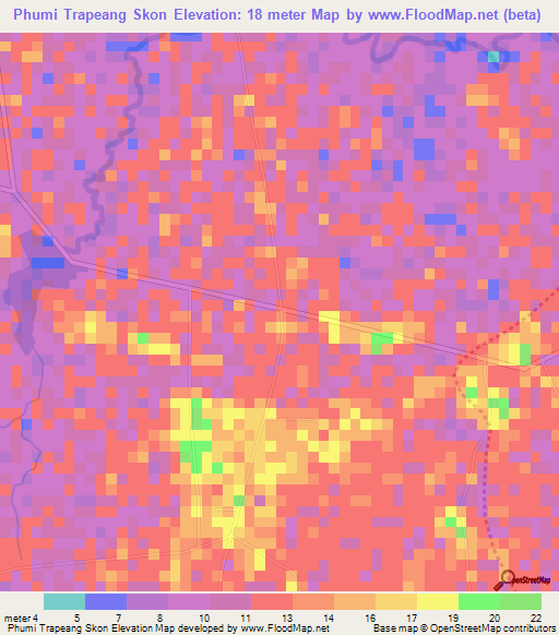 Phumi Trapeang Skon,Cambodia Elevation Map