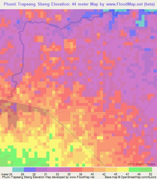Phumi Trapeang Sbeng,Cambodia Elevation Map