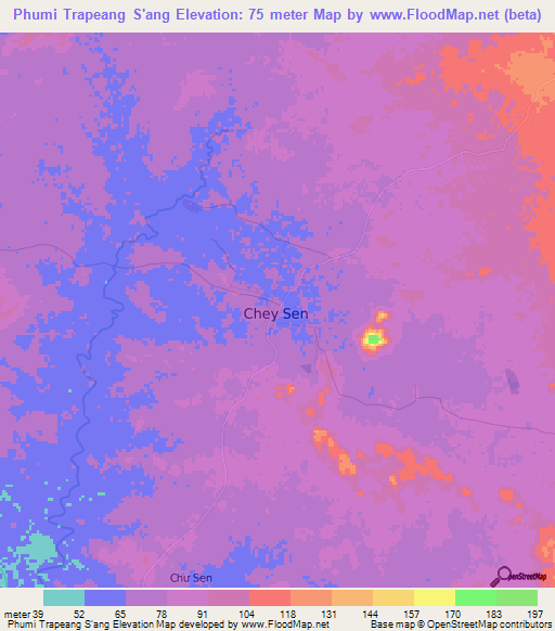Phumi Trapeang S'ang,Cambodia Elevation Map