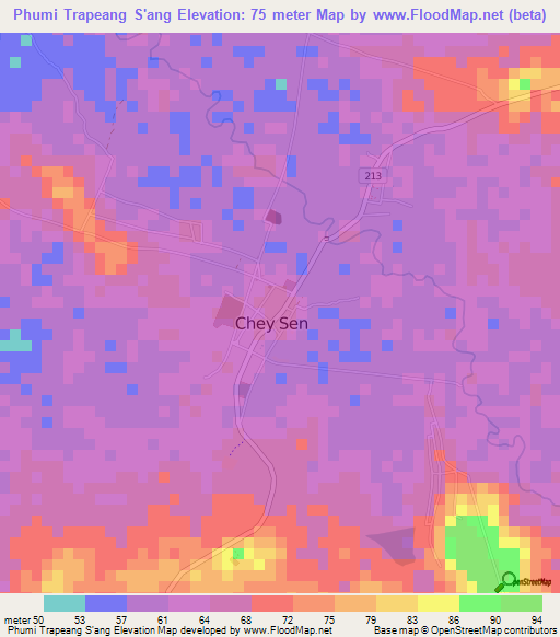 Phumi Trapeang S'ang,Cambodia Elevation Map
