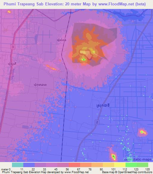 Phumi Trapeang Sab,Cambodia Elevation Map