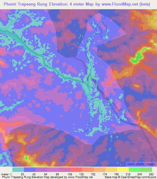 Phumi Trapeang Rung,Cambodia Elevation Map