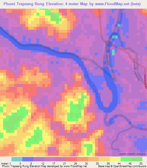 Phumi Trapeang Rung,Cambodia Elevation Map
