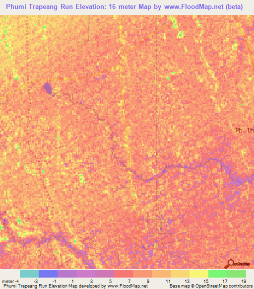 Phumi Trapeang Run,Cambodia Elevation Map