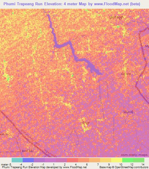 Phumi Trapeang Run,Cambodia Elevation Map