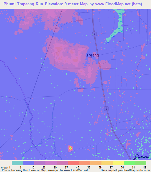 Phumi Trapeang Run,Cambodia Elevation Map