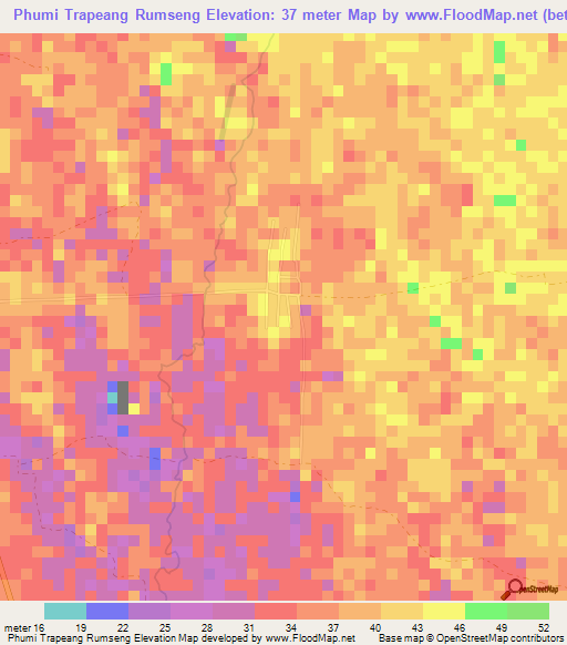 Phumi Trapeang Rumseng,Cambodia Elevation Map