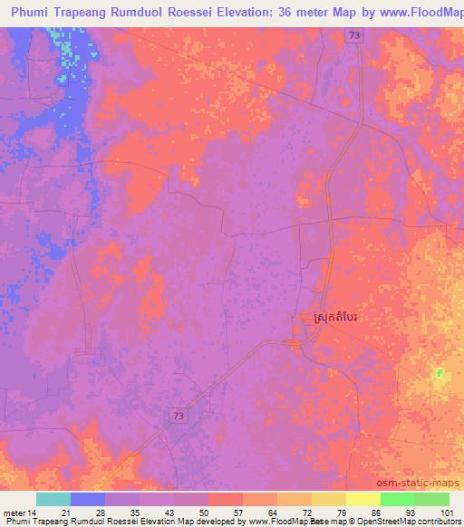 Phumi Trapeang Rumduol Roessei,Cambodia Elevation Map