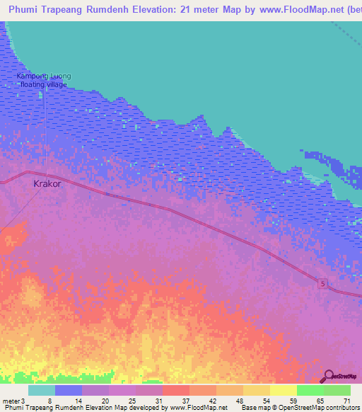 Phumi Trapeang Rumdenh,Cambodia Elevation Map