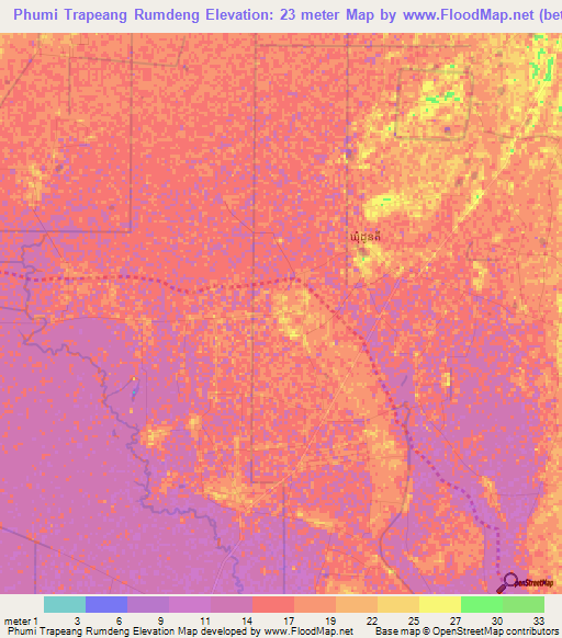 Phumi Trapeang Rumdeng,Cambodia Elevation Map