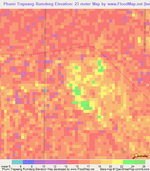 Phumi Trapeang Rumdeng,Cambodia Elevation Map