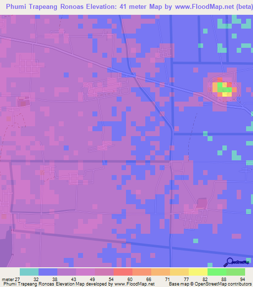 Phumi Trapeang Ronoas,Cambodia Elevation Map