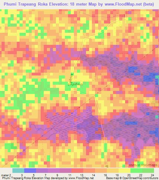 Phumi Trapeang Roka,Cambodia Elevation Map