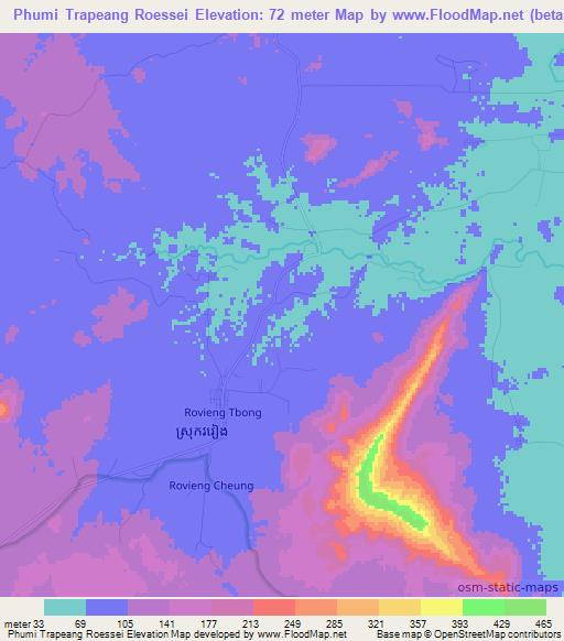 Phumi Trapeang Roessei,Cambodia Elevation Map