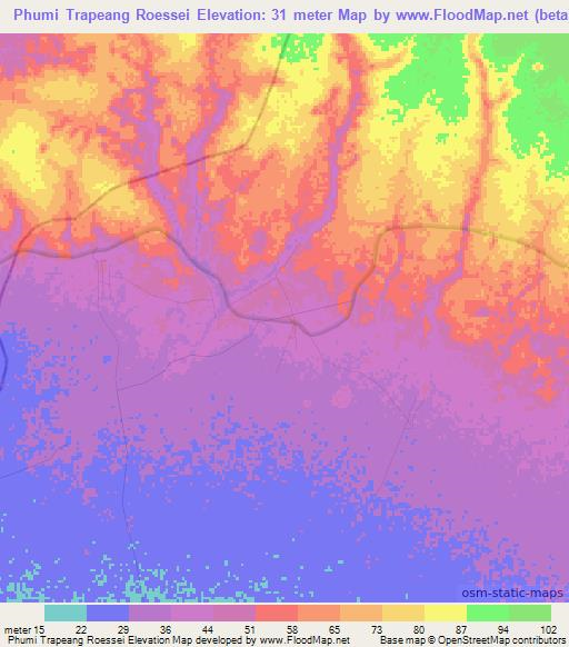 Phumi Trapeang Roessei,Cambodia Elevation Map