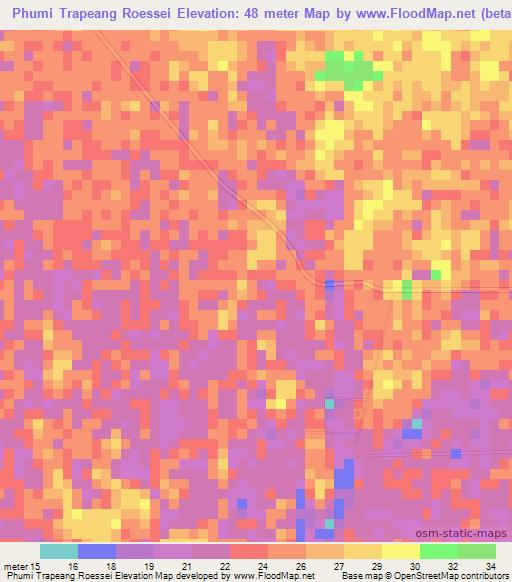 Phumi Trapeang Roessei,Cambodia Elevation Map
