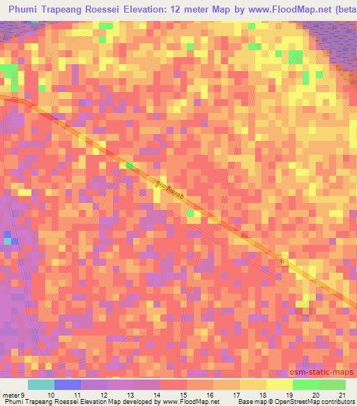 Phumi Trapeang Roessei,Cambodia Elevation Map