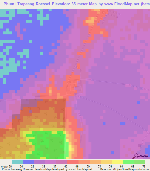 Phumi Trapeang Roessei,Cambodia Elevation Map