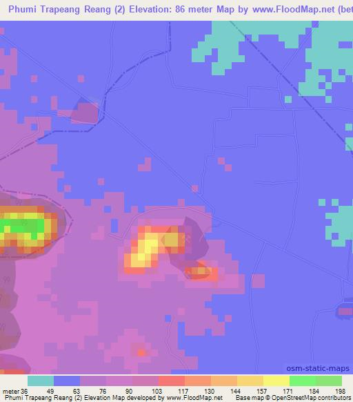 Phumi Trapeang Reang (2),Cambodia Elevation Map