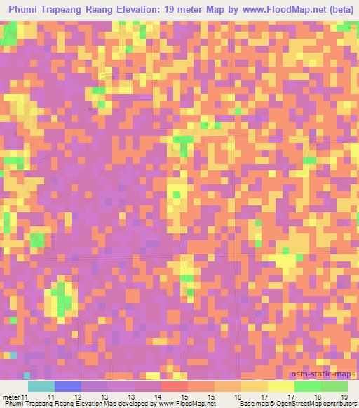 Phumi Trapeang Reang,Cambodia Elevation Map