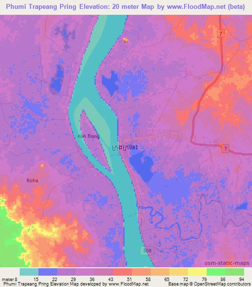 Phumi Trapeang Pring,Cambodia Elevation Map