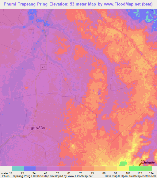 Phumi Trapeang Pring,Cambodia Elevation Map