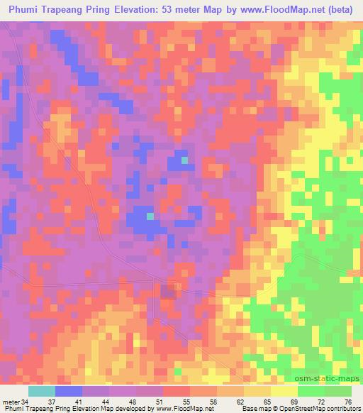 Phumi Trapeang Pring,Cambodia Elevation Map